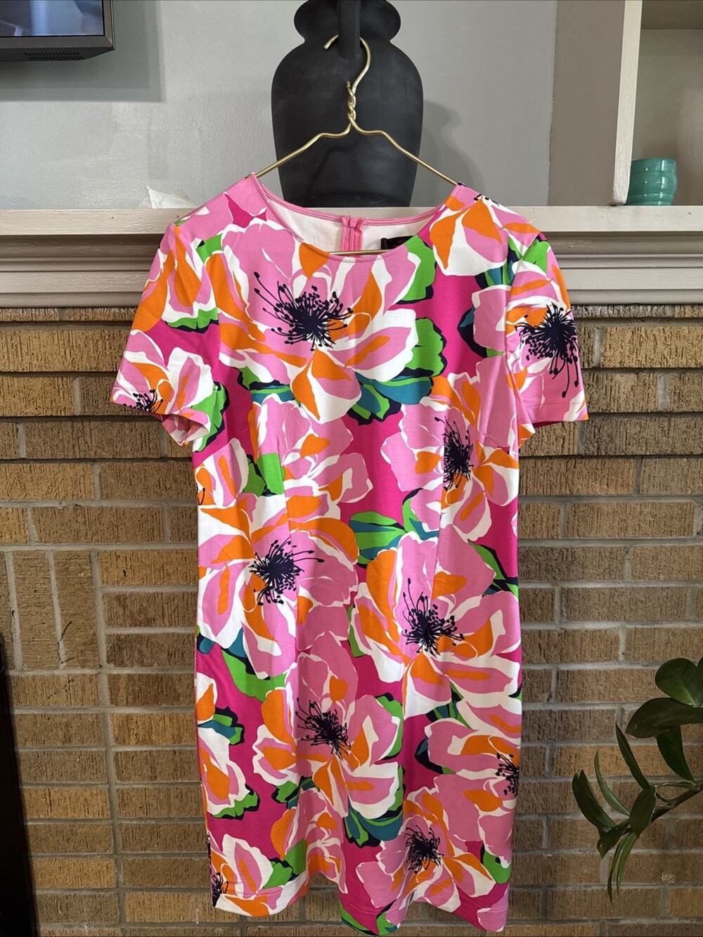 Trina Turk Zap Botanical Medley Short Sleeve Shift Knit Dress Size XXL Tropical